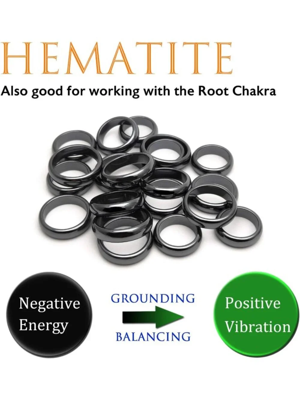 Hematite Stone Ring Set - Unisex, Mixed Sizes for Chakra Healing & Daily Wear